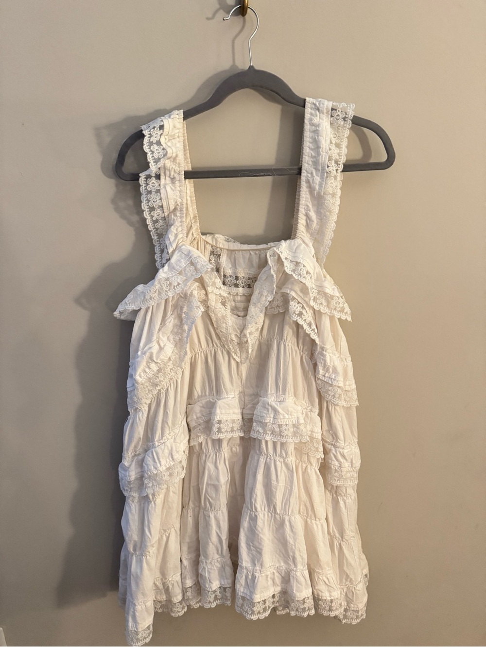 Boho Free People Lace Tiered Cream Sundress - Picture 3 of 5